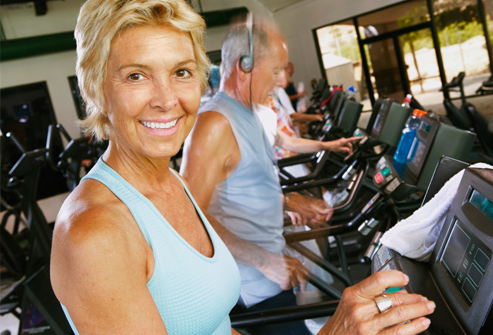 getty rf photo of senior woman on cardio machine