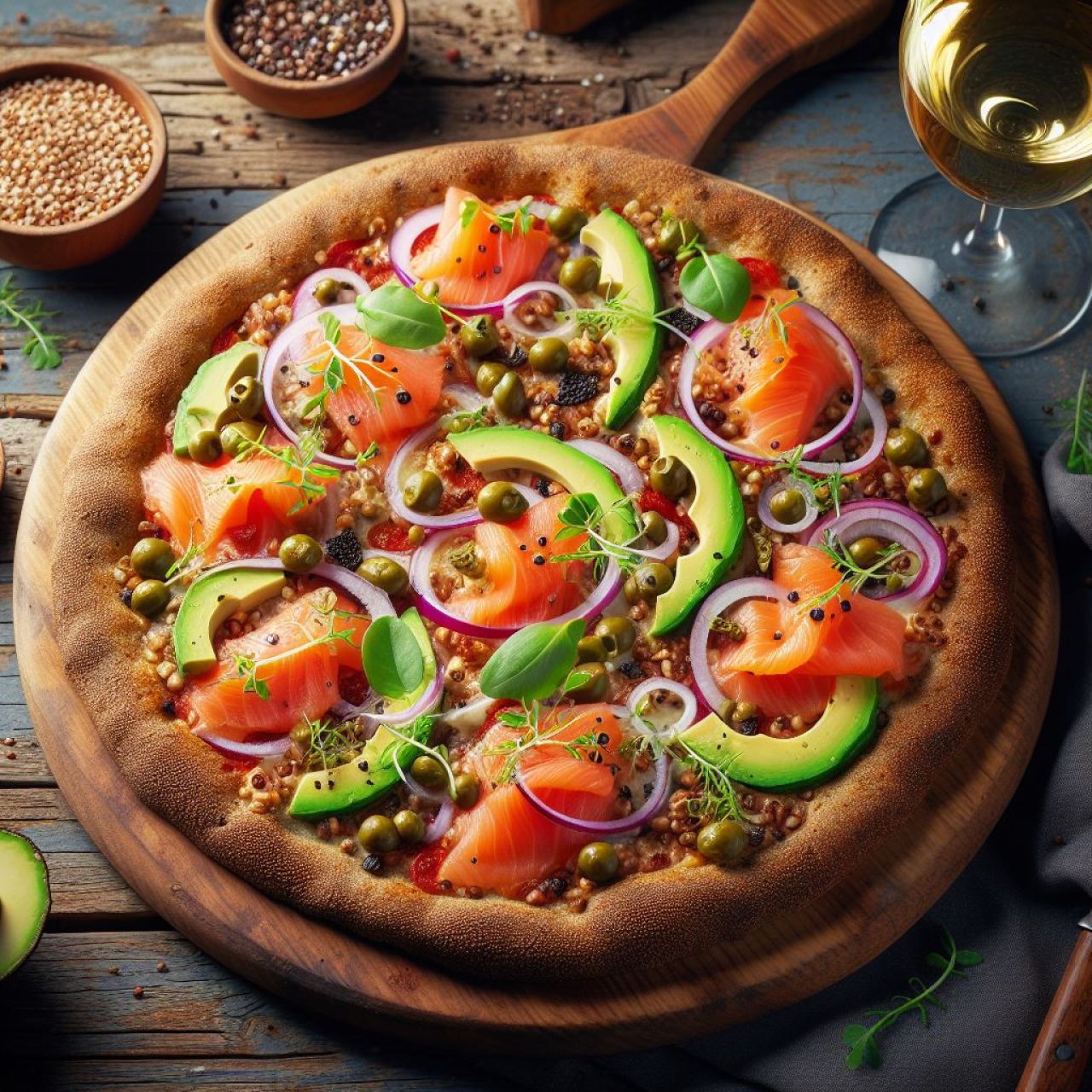 Gryczana pizza z łososiem i awokado - przepis na pyszną i zdrową pizzę